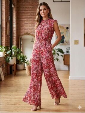 Anthropologie ALI & JAY Troubadour Red Floral It’s You Girl Jumpsuit XS Wedding